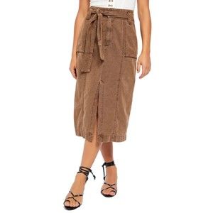 Free People NWT Catching Feelings Belted Midi Skirt Pockets Desert Ash Sz 0 New